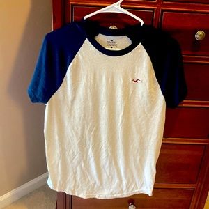 Hollister mens Must-Have Collection t-shirt, size small, cream with blue sleeves